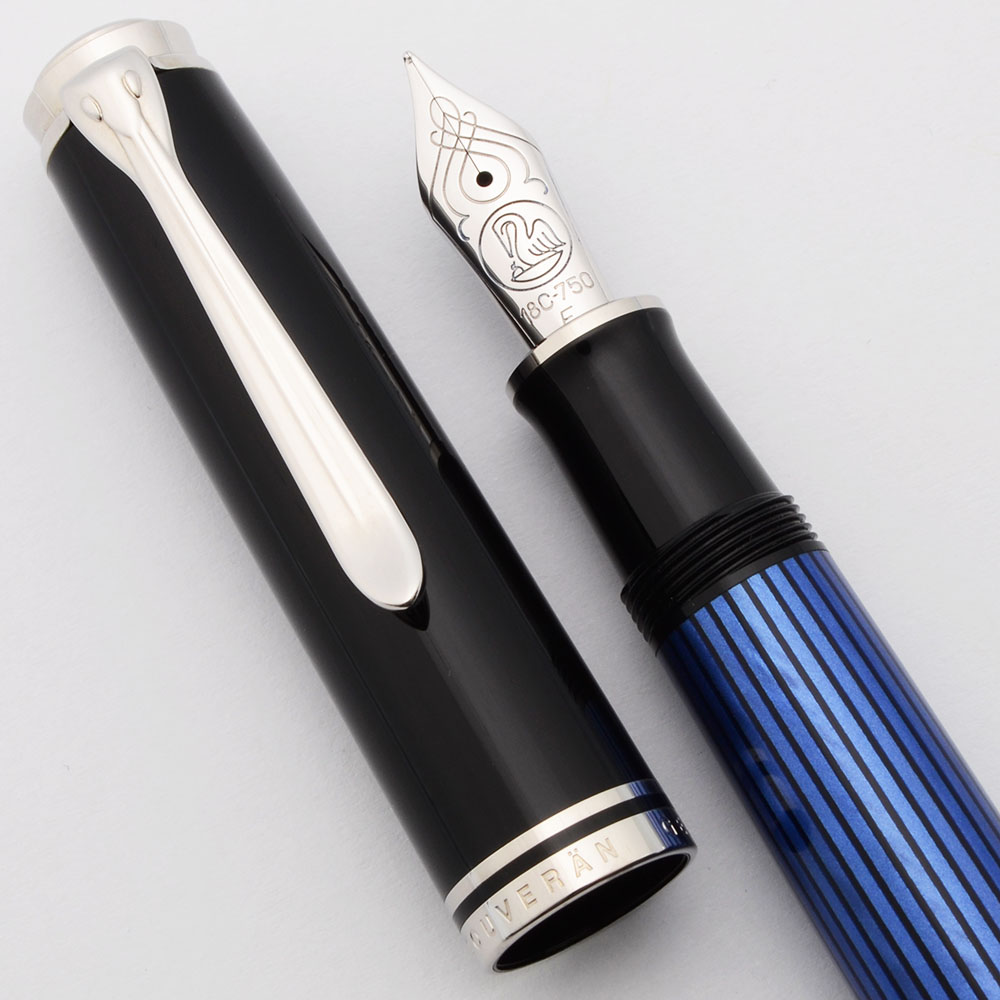 Pelikan M805 Souveran Fountain Pen - Blue and Black, C/C, 18k Fine